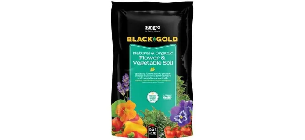Sun Gro Black Gold Outdoor Natural and Organic Garden Flower and Vegetables Blend Potting Soil Mix for Outdoor Plants, 1.5 Cubic Foot Bag