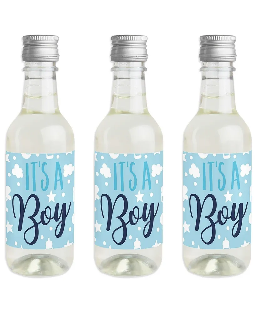 It's a Boy - Mini Wine Bottle Label Stickers - Blue Baby Shower Favor Gift 16 Ct