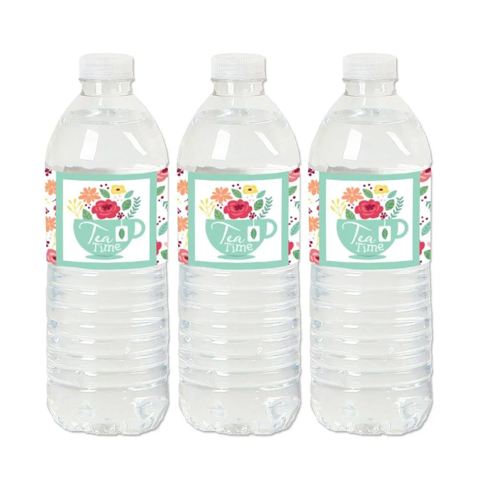 Floral Let's Par-Tea - Garden Tea Party Water Bottle Sticker Labels - Set of 20