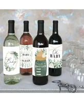 Boho Botanical Baby - Greenery Baby Shower Decor Wine Bottle Label Stickers 4 Ct