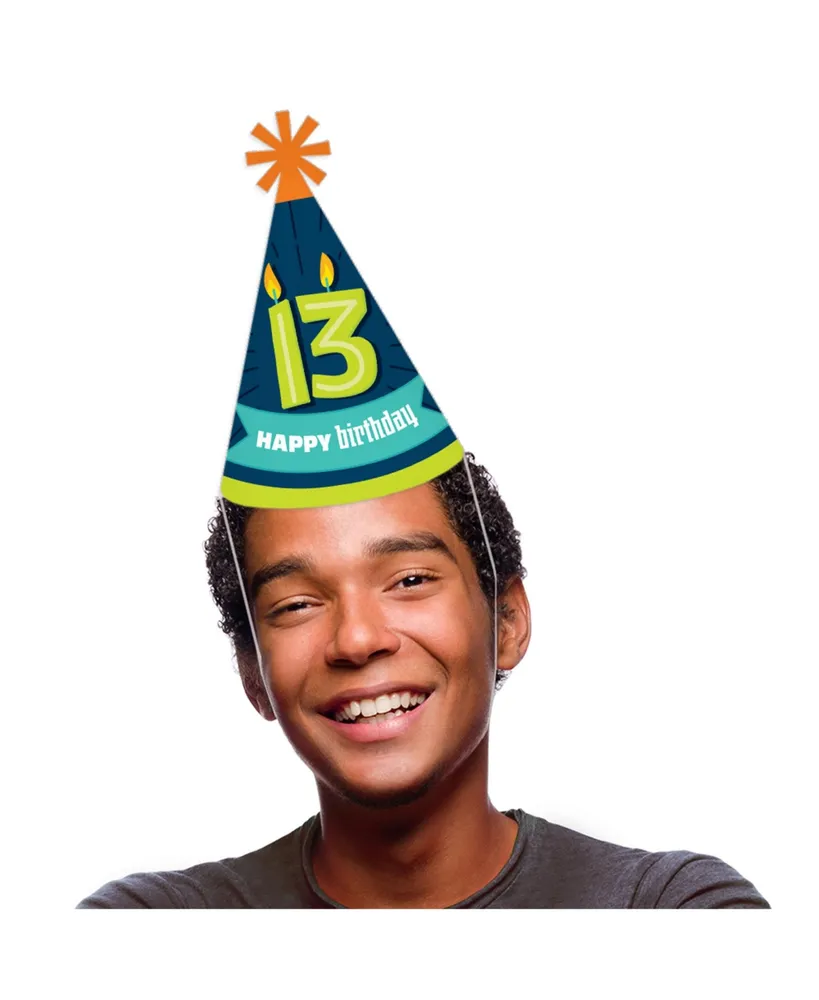 Boy 13th Birthday - Cone Happy Birthday Party Hats Standard Size 8 Count