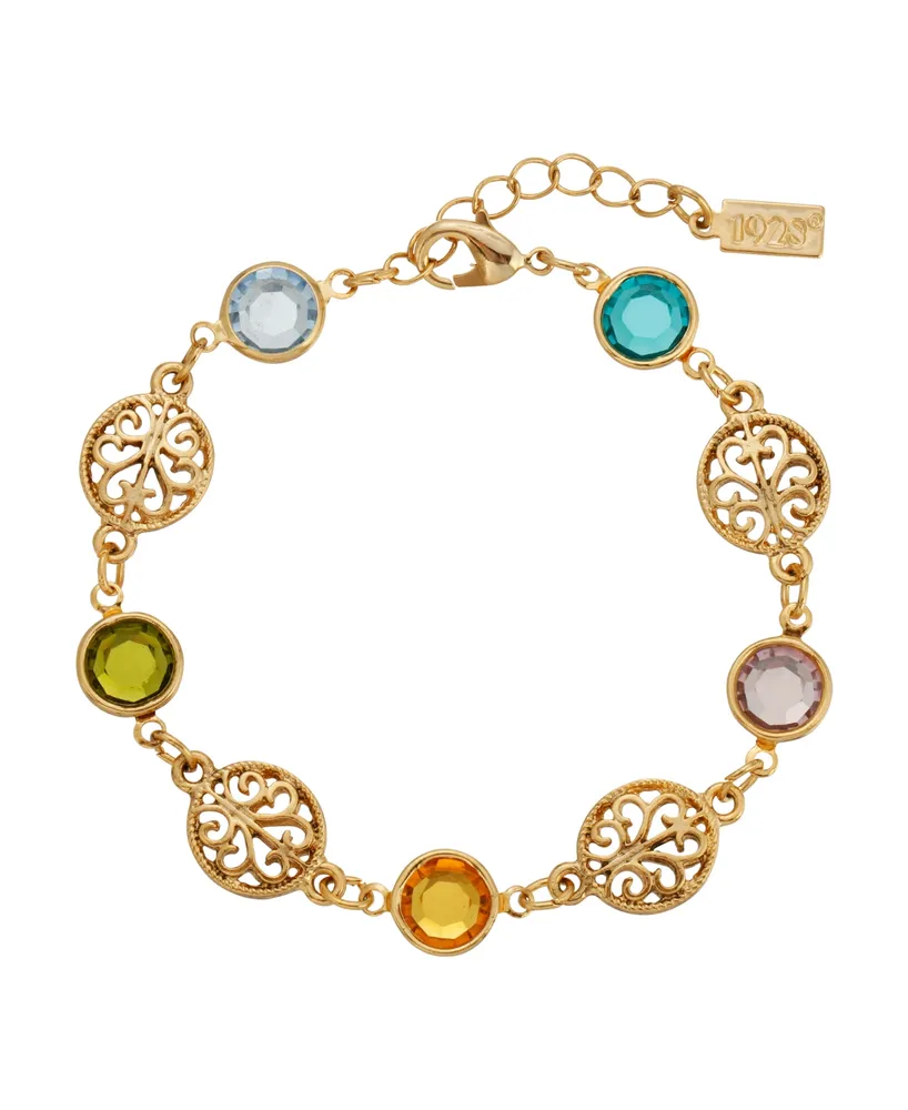 2028 Gold-Tone Crystal Stone Linking Disks Bracelet