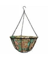 Gardener's Select Hanging Basket with Blue, Brown Fabric Coco Liner 14