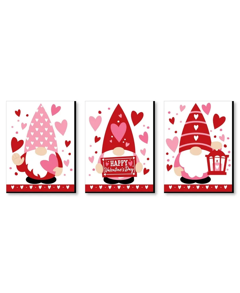 Valentine Gnomes -Valentine's Day Wall Art - 7.5 x 10 inches - Set of 3