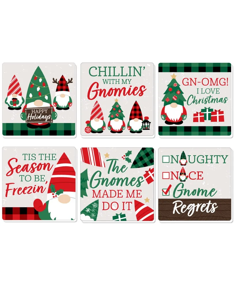 Big Dot of Happiness Red and Green Holiday Gnomes - Christmas Party Decorations - Drink Coasters 6 Ct