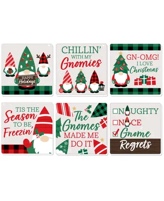 Big Dot of Happiness Red and Green Holiday Gnomes - Christmas Party Decorations - Drink Coasters 6 Ct