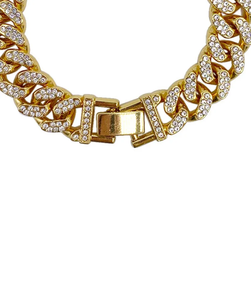 Adornia Women's Gold-Tone Plated Crystal Thick Cuban Curb Chain Bracelet