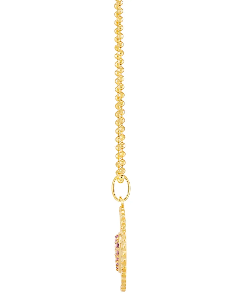 Lab-Grown Pink Sapphire Heart Disc Pendant Necklace (1/5 ct. t.w.) in 14k Gold-Plated Sterling Silver, 16" + 4" extender