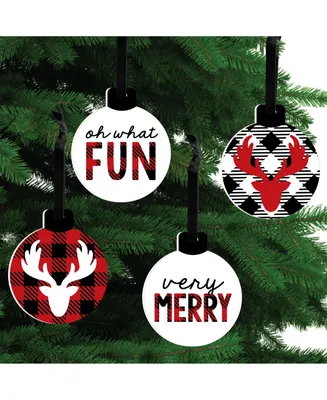Prancing Plaid - Reindeer Holiday Decor - Christmas Tree Ornaments - Set of 12