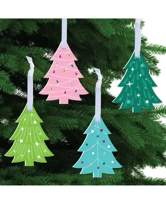 Merry and Bright Trees - Colorful Whimsical Christmas Tree Ornaments - Set of 12