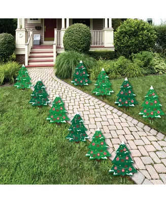 Snowy Christmas Trees - Lawn Decor - Outdoor Holiday Party Yard Decor - 10 Pc