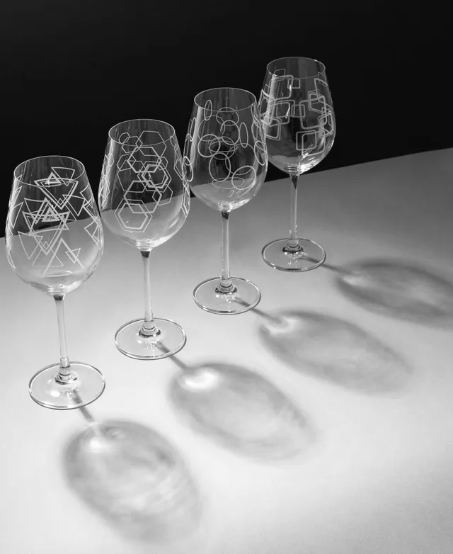 JoyJolt Geo White Wine Glass with Geometric Shape Design, 4 Piece