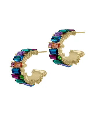 Adornia 14K Gold-Tone Plated Crystal Baguette Huggie Hoop Earrings