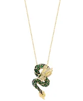 Effy Tsavorite (5/8 ct. t.w.) & Diamond (1/8 ct. t.w.) Dragon 18" Pendant Necklace in 14k Gold