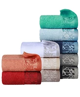 Superior Wisteria Floral Embroidered Jacquard Border Cotton 4 Piece Hand Towel Sets