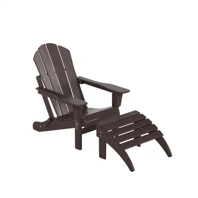 Classic Folding Adirondack Chair with Footrest Ottoman Set