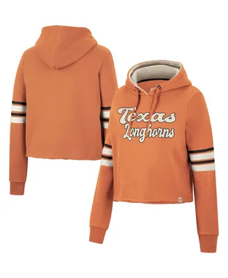Women's Colosseum Texas Orange Longhorns Retro Cropped Pullover Hoodie