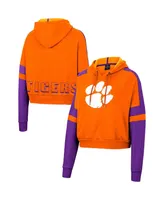 Women's Colosseum Orange Clemson Tigers Throwback Stripe Arch Logo Cropped Pullover Hoodie