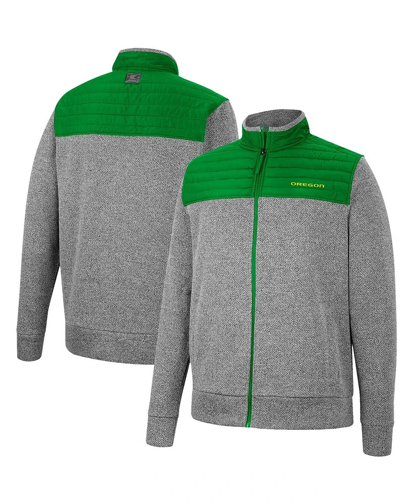 Men's Colosseum Gray, Kelly Green Oregon Ducks Putter Herringbone Full-Zip Jacket