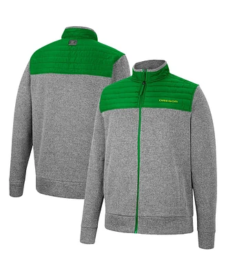 Men's Colosseum Gray, Kelly Green Oregon Ducks Putter Herringbone Full-Zip Jacket