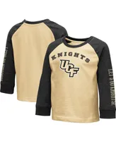 Toddler Boys and Girls Colosseum Heathered Gold, Charcoal Ucf Knights Two-Hit Raglan Long Sleeve T-shirt