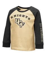 Toddler Boys and Girls Colosseum Heathered Gold, Charcoal Ucf Knights Two-Hit Raglan Long Sleeve T-shirt