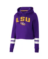 Women's Colosseum Purple Lsu Tigers Throwback Stripe Cropped Pullover Hoodie