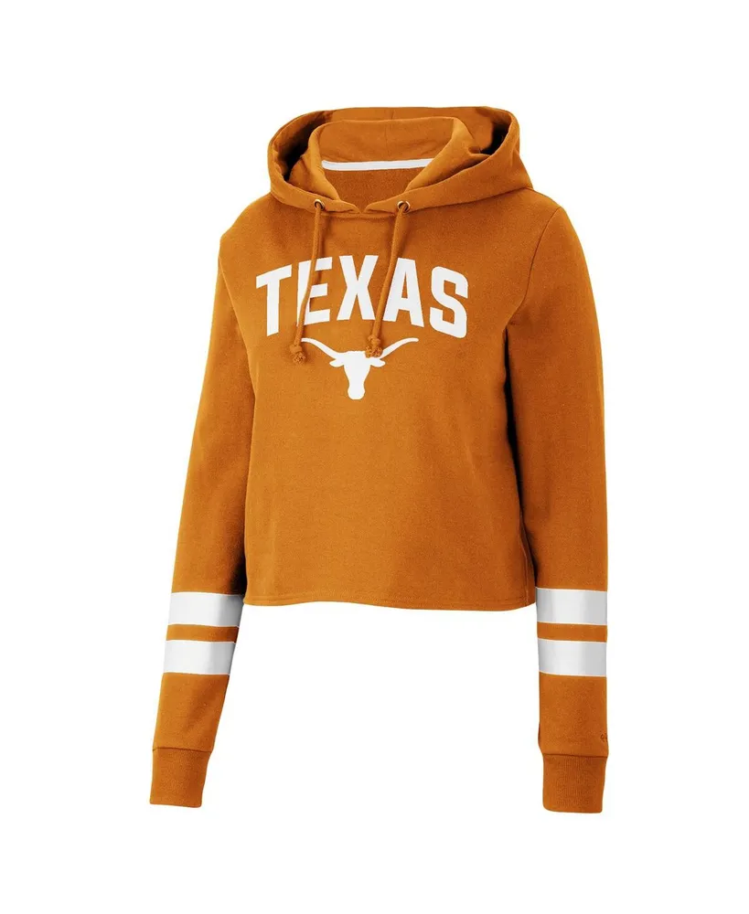 Women's Colosseum Texas Orange Longhorns Throwback Stripe Cropped Pullover Hoodie