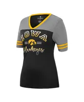 Women's Colosseum Black, Heathered Gray Iowa Hawkeyes There You Are V-Neck T-shirt