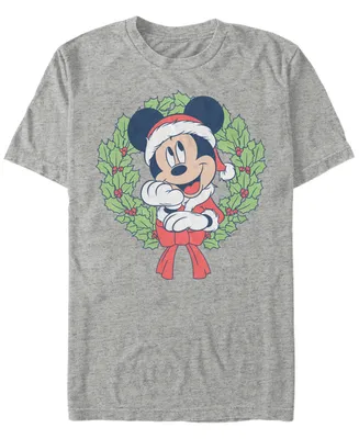 Fifth Sun Men's Mickey Classic Mickey Christmas Wreath Short Sleeves T-shirt