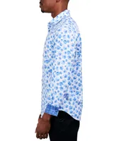 Society of Threads Men's Slim-Fit Performance Stretch Abstract Floral/Gingham Long-Sleeve Button-Down Shirt