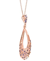 Purple & White Cubic Zirconia Teardrop 18" Pendant Necklace in 14k Rose Gold-Plated Sterling Silver