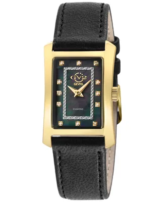 GV2 by Gevril Women's Luino Swiss Quartz Diamond Accents Black Handmade Italian Leather Strap Watch 23mm x 29mm