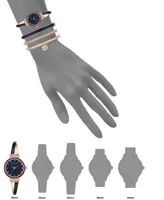 Anne Klein Women's Rose Gold-Tone Alloy Bangle with Navy Enamel and Crystal Accents Fashion Watch 33.5mm Set 4 Pieces