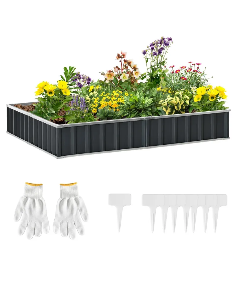 Metal Raised Garden Bed No Bottom Large Steel Planter Box w/ Gloves