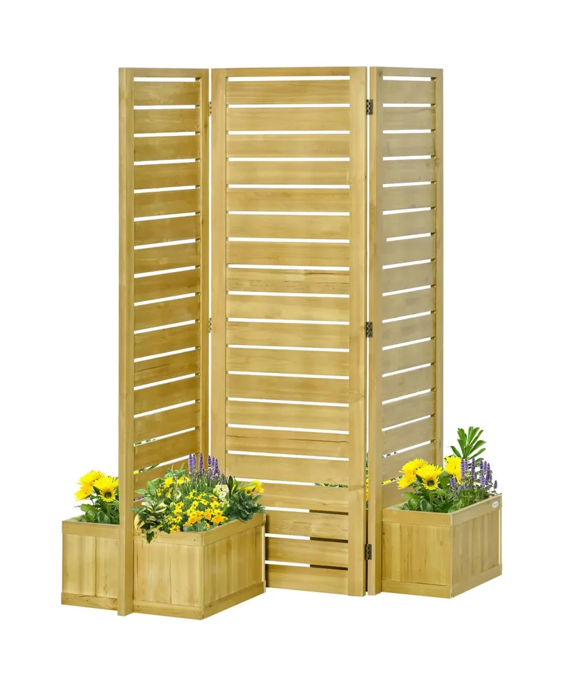 Wood Privacy Screen w/ 4 Raised Planter Box, 3 Panels & Drainage Holes