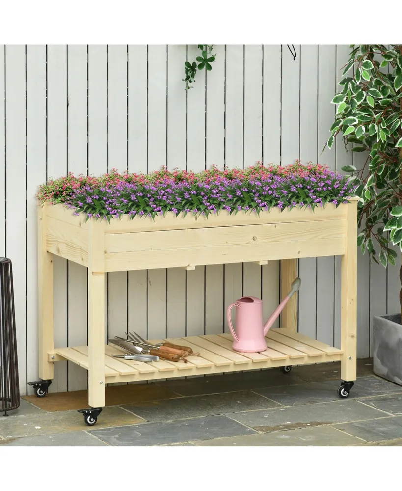 Outdoor/Indoor Raised Garden Bed on Wheels w/ Non-Woven Bag & Shelf