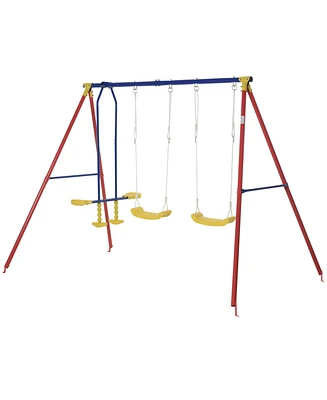Outsunny Children's Backyard Swing Set with 2 Seats Glider Adjustable Height - Multi