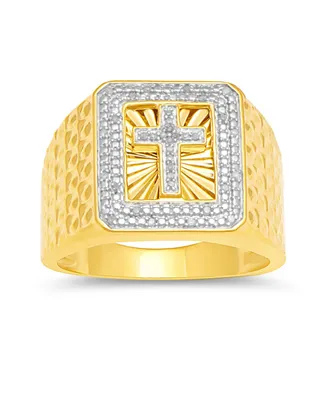 Men's Diamond Cross Ring (1/10 ct. t.w.) in 18k Gold-Plated Sterling Silver