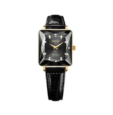 Facet Princess Swiss Gold Plated Ladies 26x27mm Watch - Black Dial