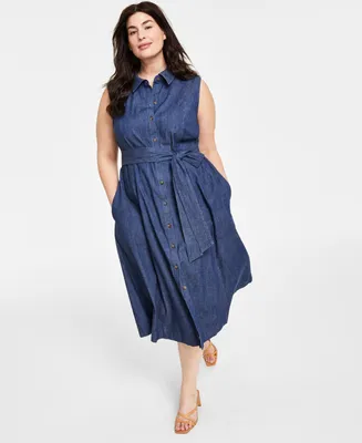 Anne Klein Plus Denim Shirtdress - Indigo