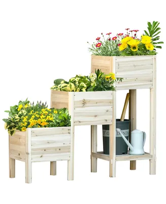 3 Tier Raised Garden Bed w/ Storage Shelf, Wooden Planter Box Kit