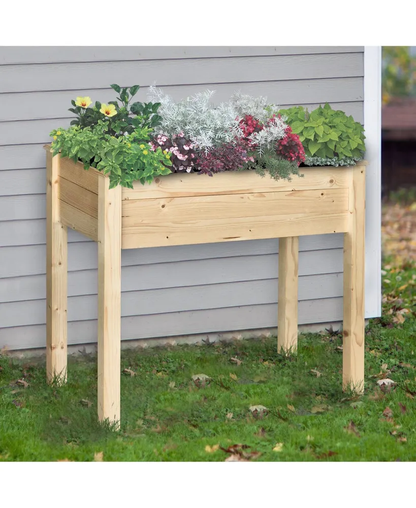 Elevated Natural Garden Plant Stand Outdoor Flower Bed Box Wooden