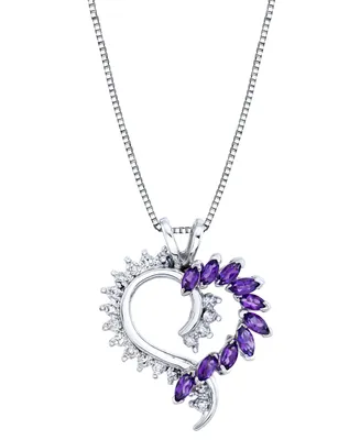 Amethyst (7/8 ct. t.w.) & Diamond (1/20 ct. t.w.) Open Heart 18" Pendant Necklace in Sterling Silver