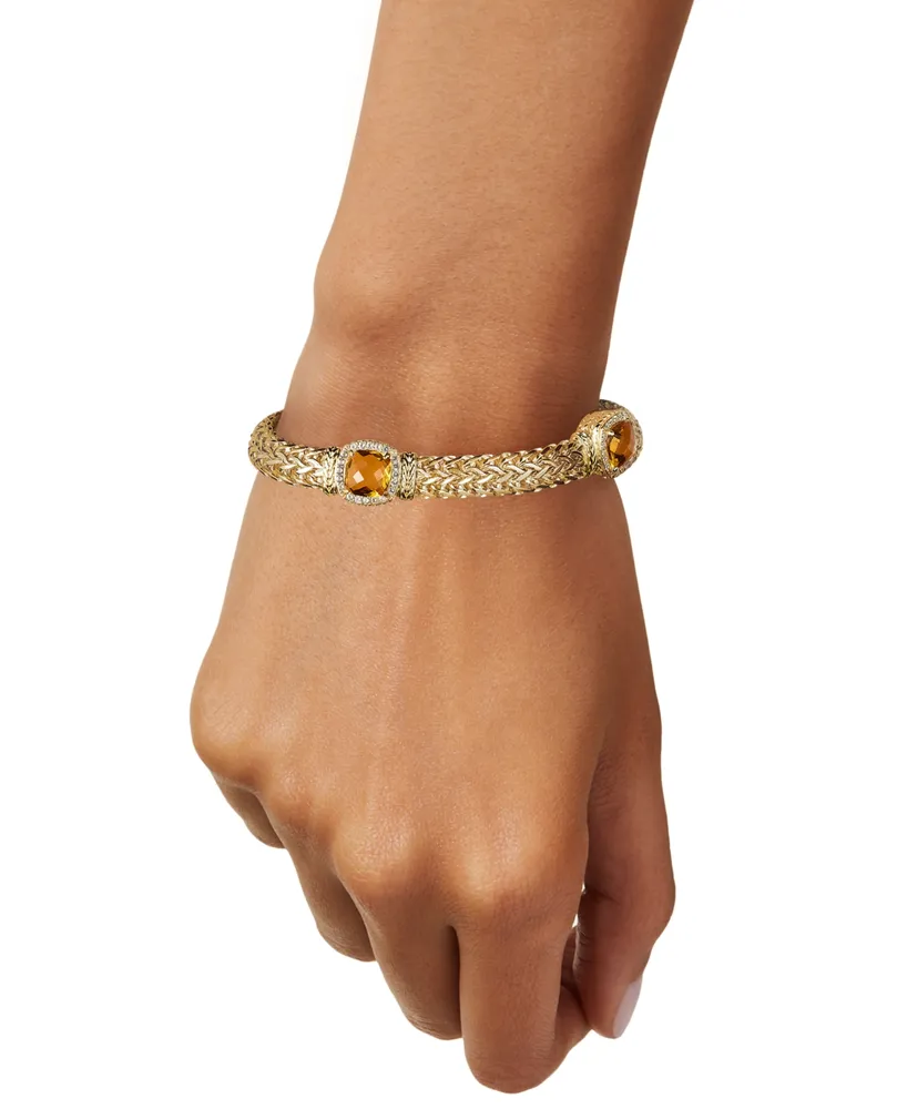 Citrine (5-1/4 ct. t.w.) & White Topaz (7/8 ct. t.w.) Weave Link Bracelet in 14k Gold-Plated Sterling Silver