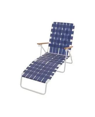 Rio Brands Web Chaise Lounge, High Back White Steel Frame & Blue Web
