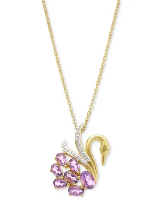Amethyst (1-3/8 ct. t.w.) & White Topaz Accent 18" Swan Pendant Necklace in 14k Gold-Plated Sterling Silver