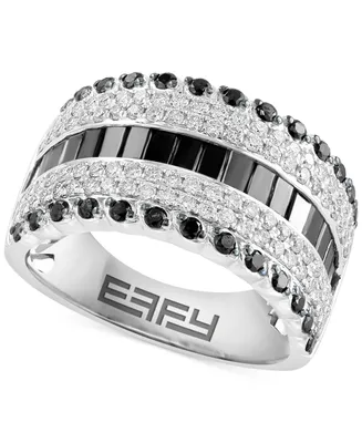 Effy White Diamond (3/4 ct. t.w.) & Black Diamond (1-1/5 ct. t.w.) Multirow Statement Ring in 14k White Gold