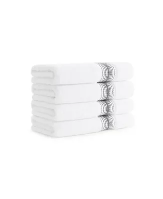 Aston and Arden White Turkish Luxury Striped Hand Towels for Bathroom 600 Gsm, 18x32 in., 4-Pack , Super Soft Absorbent
