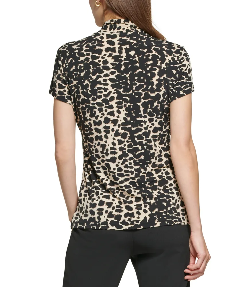 Dkny Petite Animal-Print Draped Surplice Blouse, Created for Macy's